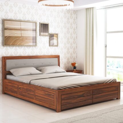 Sheesham Wood King Size Bed - Natural Finish