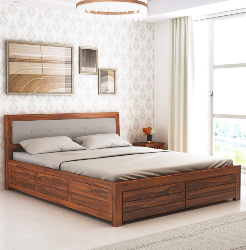 Sheesham Wood King Size Bed - Natural Finish