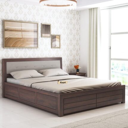 Sheesham Wood King Size Bed - Walnut Finish