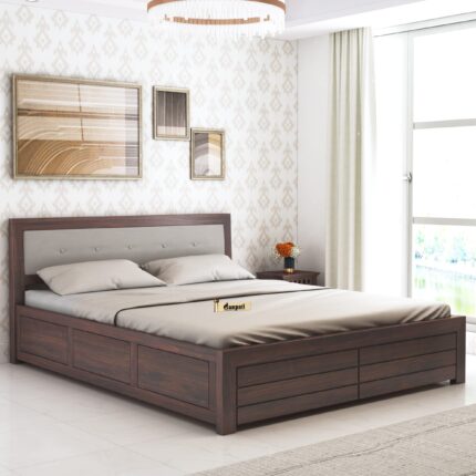 Sheesham Wood Queen Size Bed - Walnut Finish