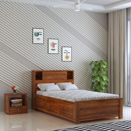 Sheesham Wood Bed - Natural Finish