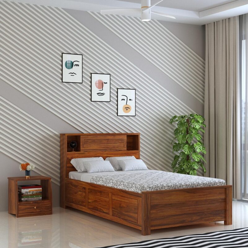 Sheesham Wood Bed - Natural Finish