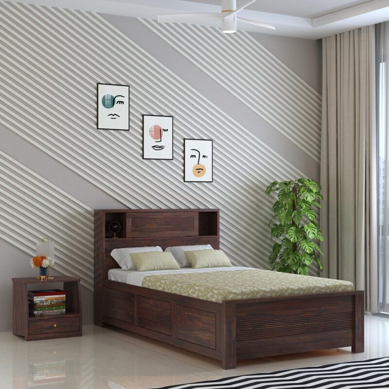 Sheesham Wood Bed - Natural Finish