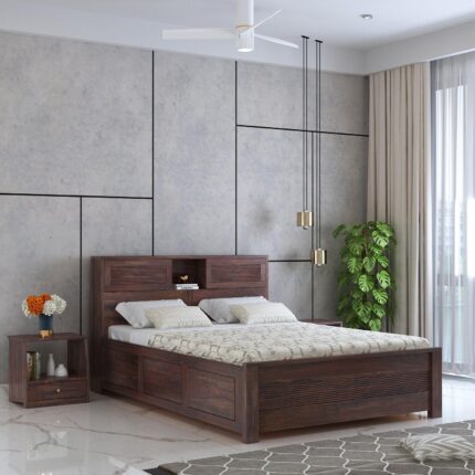 Sheesham Wood Queen Size Bed - Natural Finish