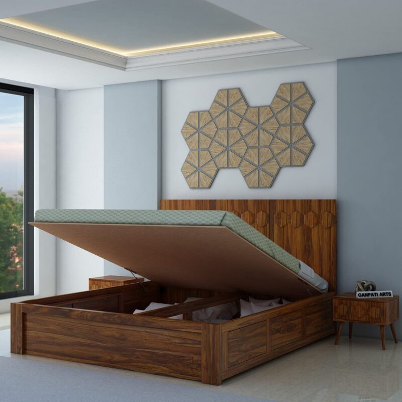 Sheesham Wood Queen Size Bed - Natural Finish