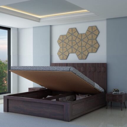 Sheesham Wood King Size Bed - Walnut Finish - Hexa