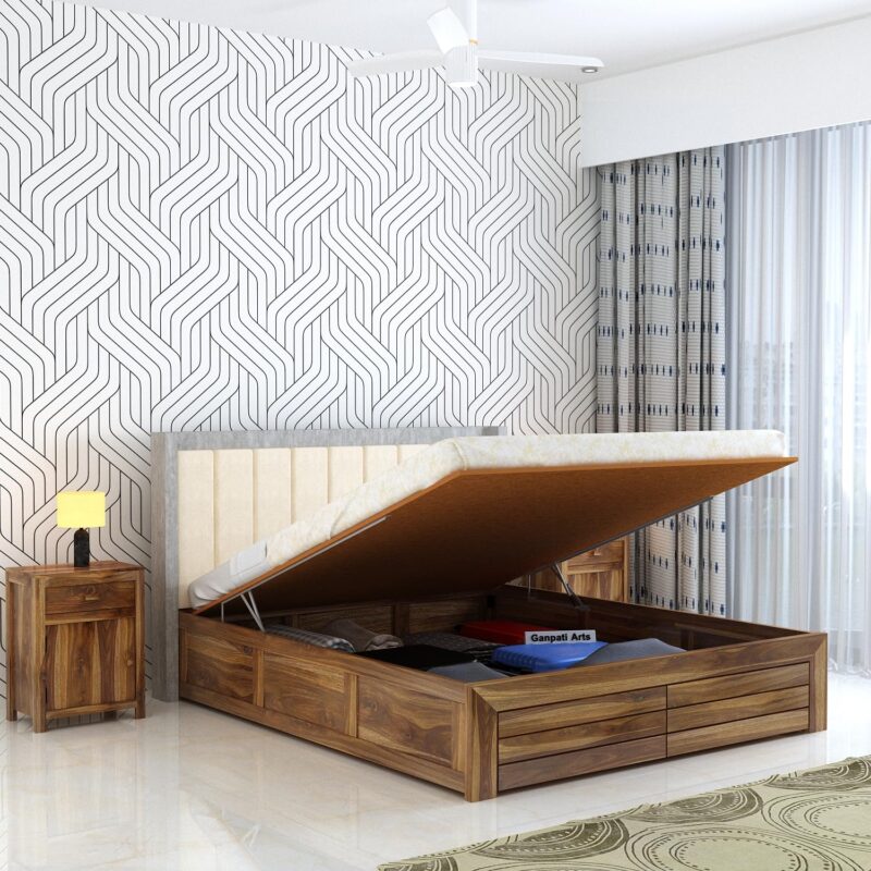 Sheesham Wood Queen Size Bed - Teak Finish