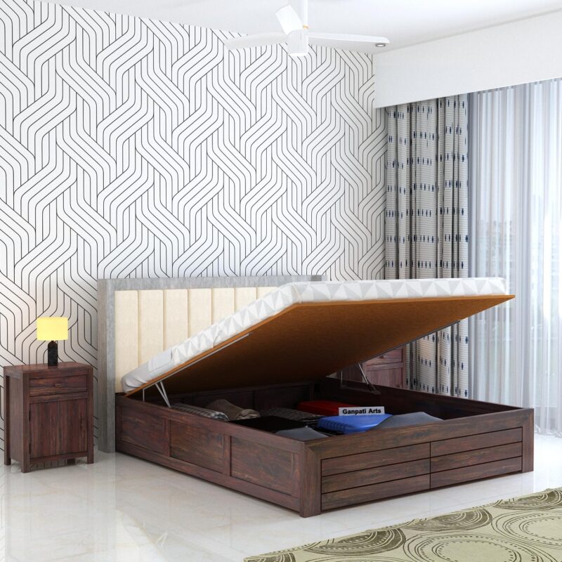 Sheesham Wood Queen Size Bed - Walnut Finish