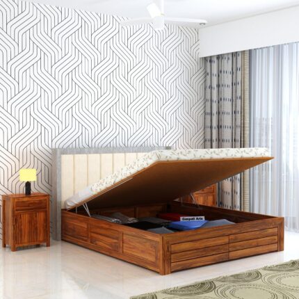 Sheesham Wood Queen Size Bed - Natural Finish