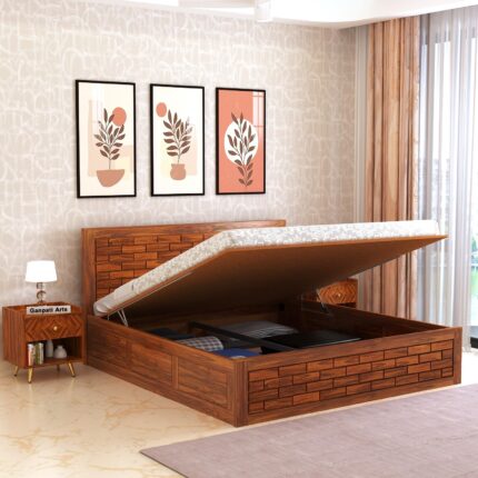 Sheesham Wood Queen Size Bed - Natural Finish