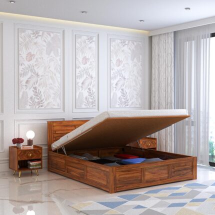 Sheesham Wood Queen Size Bed - Natural Finish