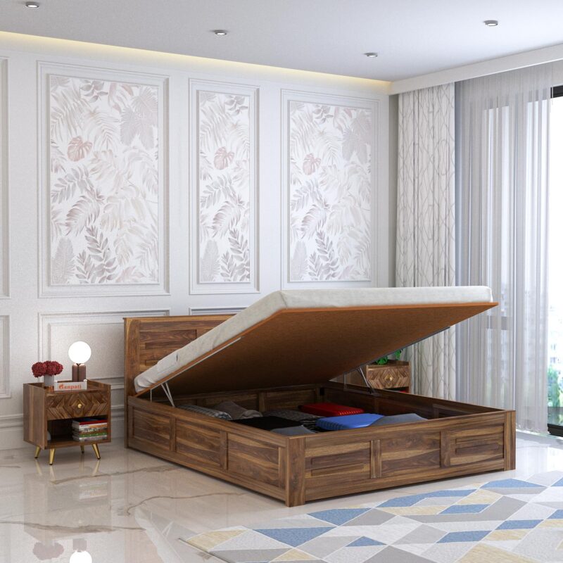 Sheesham Wood Queen Size Bed - Teak Finish