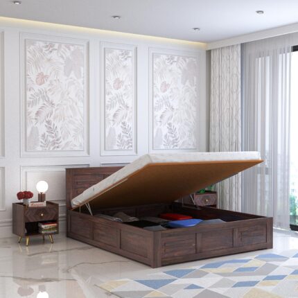 Sheesham Wood Queen Size Bed - Walnut Finish