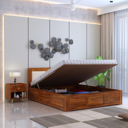 Sheesham Wood Queen Size Bed - Natural Finish