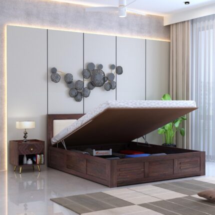 Sheesham Wood King Size Bed - Walnut Finish