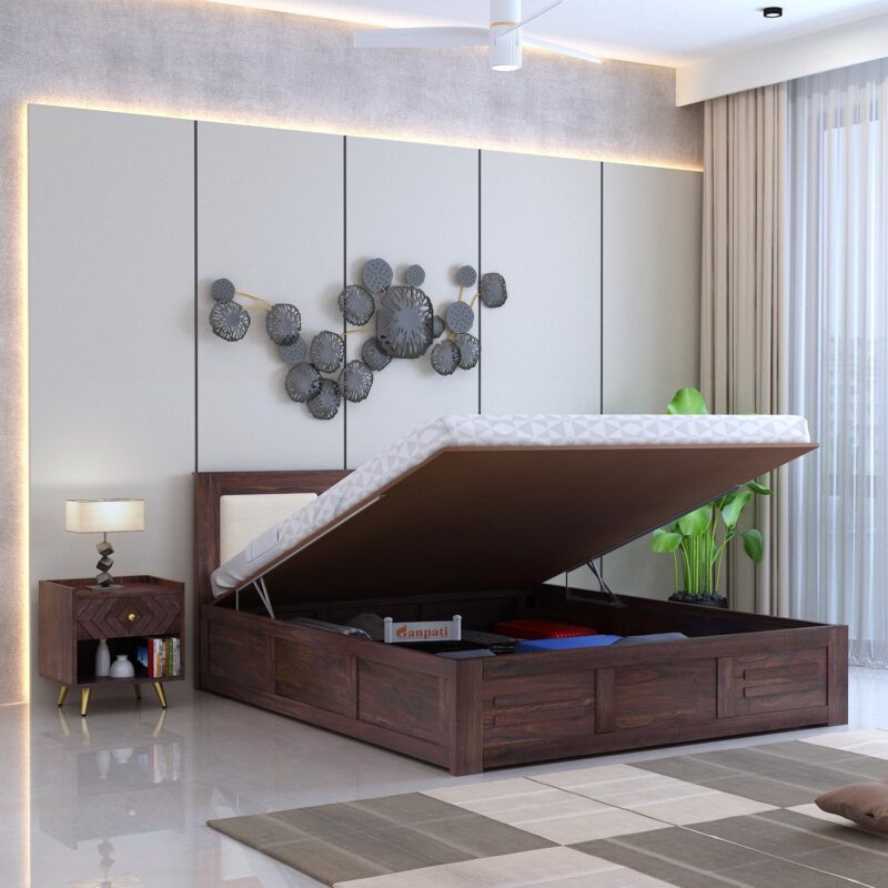 Sheesham Wood Queen Size Bed - Walnut Finish