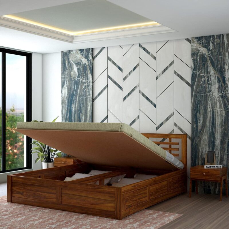 Sheesham Wood King Size Bed - Natural Finish