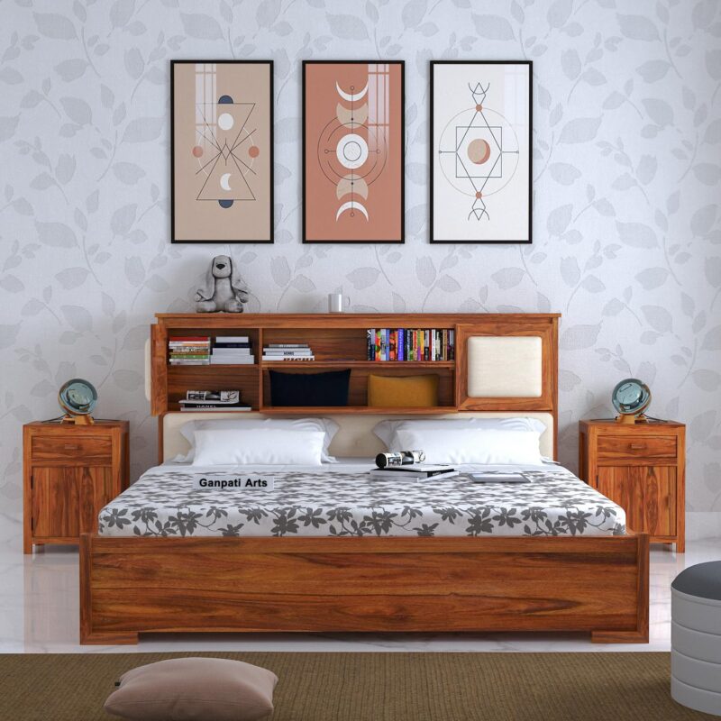 Sheesham Wood King Size Bed - Natural Finish