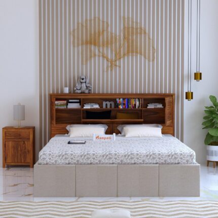 Sheesham Wood Queen Size Bed - Natural Finish