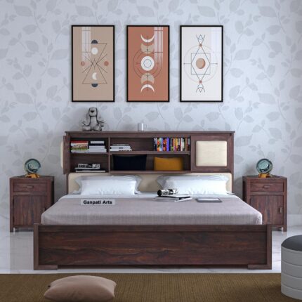 Sheesham Wood Queen Size Bed - Walnut Finish