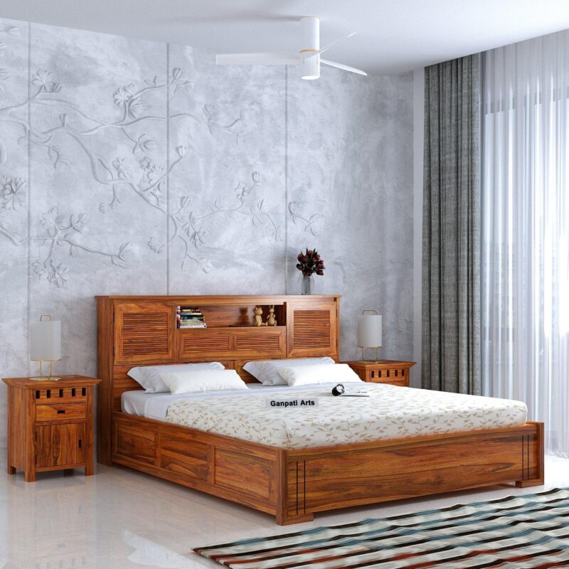 Sheesham Wood King Size Bed - Natural Finish