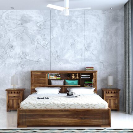 Sheesham Wood King Size Bed - Teak Finish