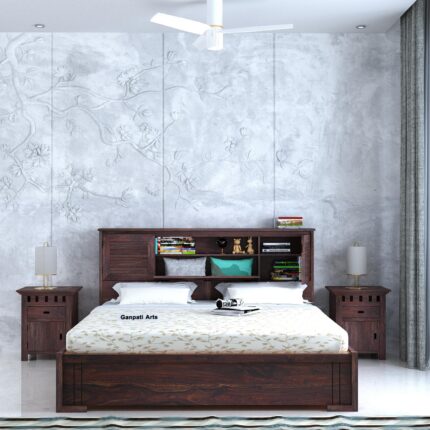 Sheesham Wood King Size Bed - Walnut Finish