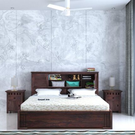 Sheesham Wood Queen Size Bed - Walnut Finish