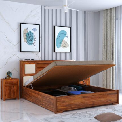 Sheesham Wood Queen Size Bed - Natural Finish - Maharaja | Ganpati...