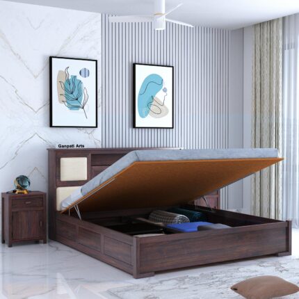 Sheesham Wood King Size Bed - Walnut Finish - Maharaja