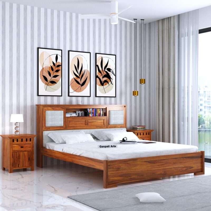 Sheesham Wood King Size Bed - Natural Finish