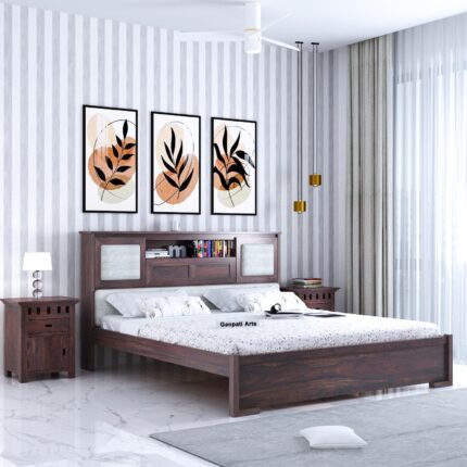 Sheesham Wood King Size Bed - Walnut Finish