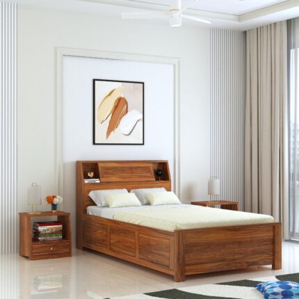 Sheesham Wood Bed - Natural Finish