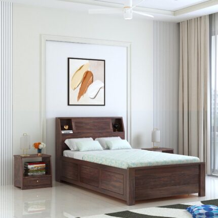 Sheesham Wood Bed - Walnut Finish