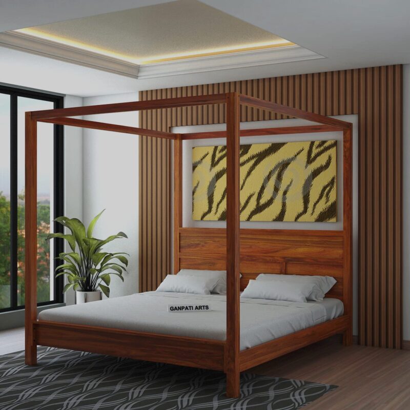 Sheesham Wood King Size Bed - Natural Finish