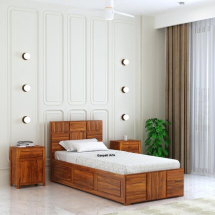Sheesham Wood Single Bed - Natural Finish
