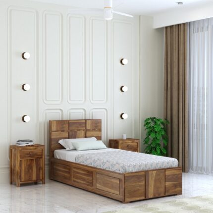 Sheesham Wood Single Bed - Teak Finish