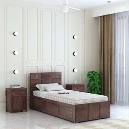 Sheesham Wood Single Bed - Walnut Finish