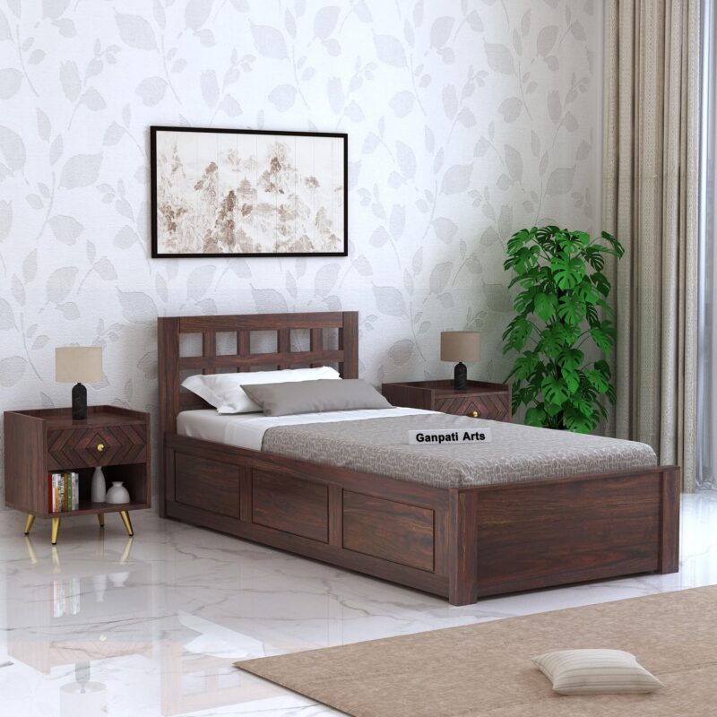 Sheesham Wood Single Bed - Walnut Finish