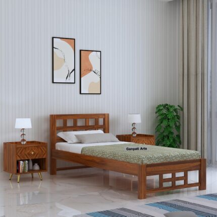 Sheesham Wood Single Bed - Natural Finish