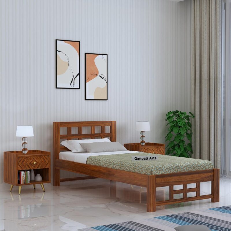 Sheesham Wood Single Bed - Natural Finish