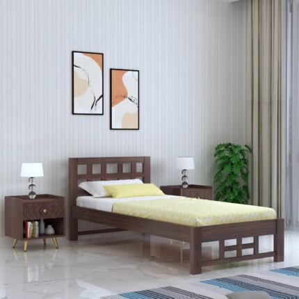 Sheesham Wood Single Bed - Walnut Finish