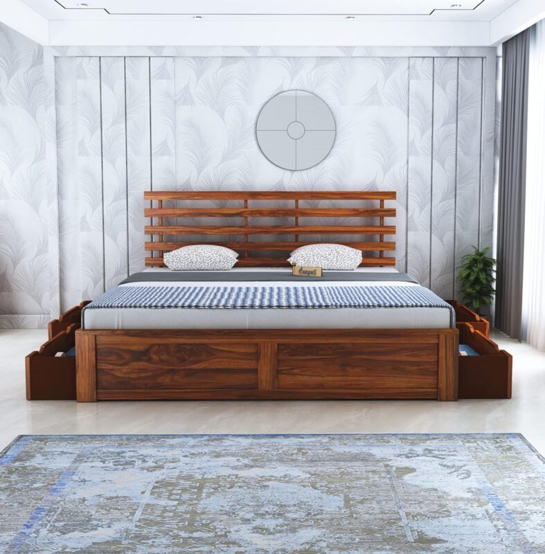 Sheesham Wood King Size Bed - Honey