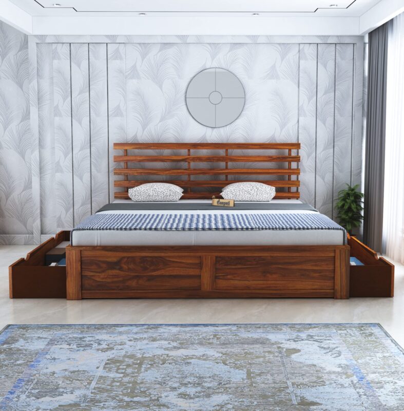 Sheesham Wood King Size Bed - Honey