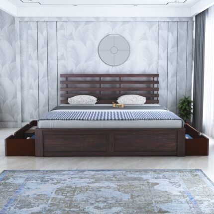 Sheesham Wood Queen Size Bed - Walnut