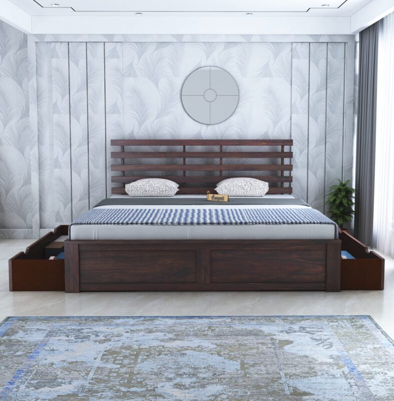Sheesham Wood Queen Size Bed - Walnut