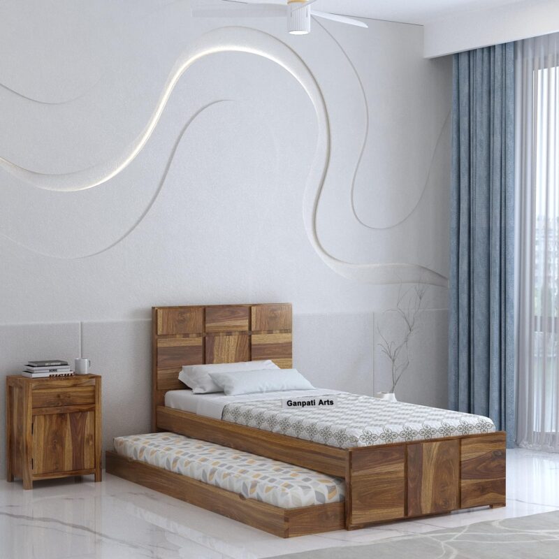 Sheesham Wood Single Bed - Teak Finish