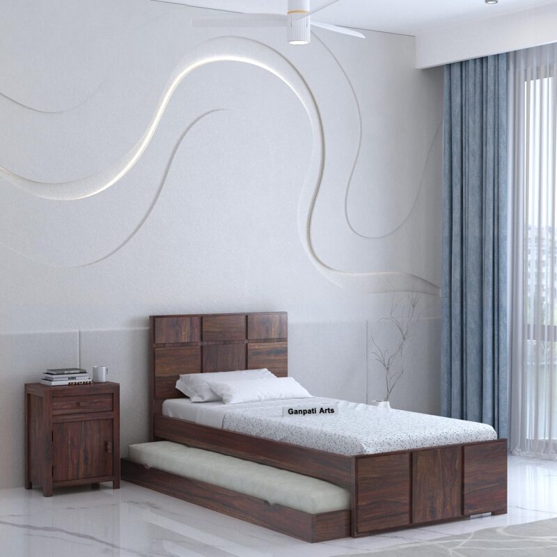 Sheesham Wood Single Bed - Walnut Finish