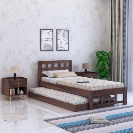 Sheesham Wood Single Bed - Walnut Finish