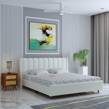 Sheesham Wood Queen Size Bed - Off White